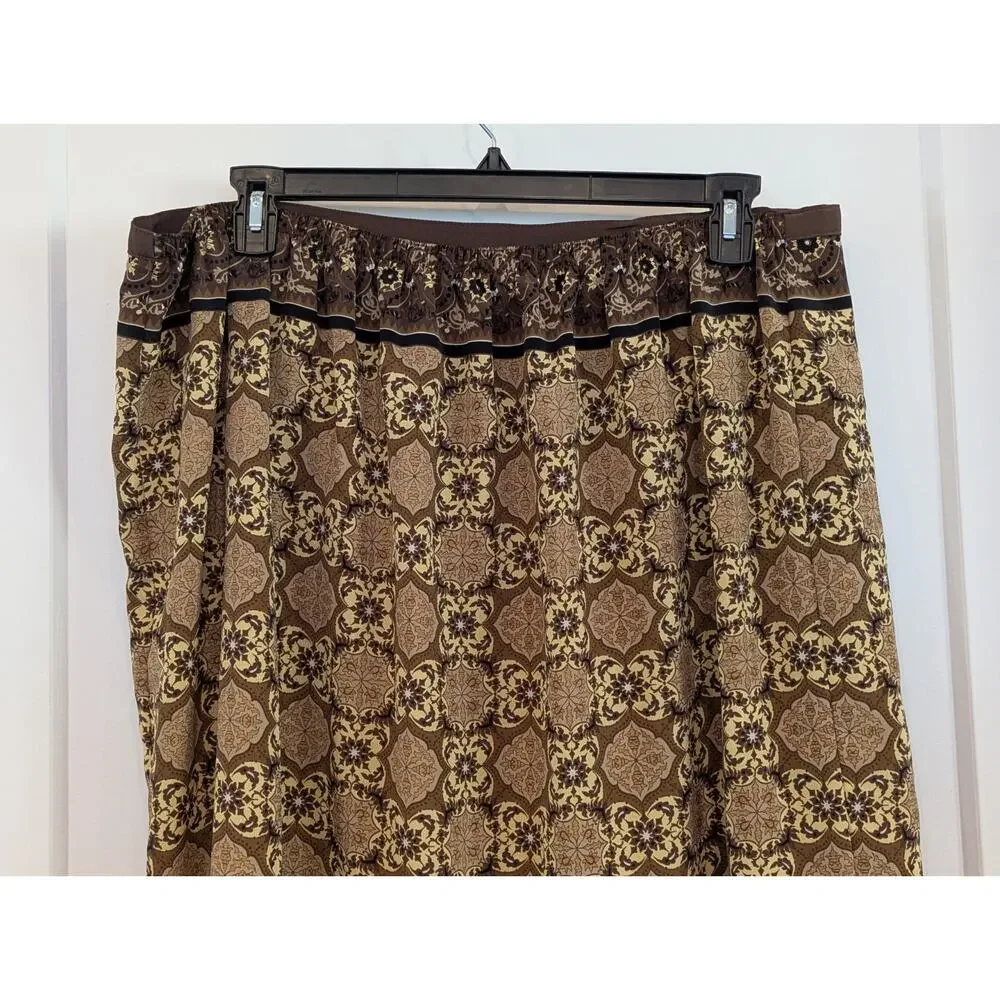 Sag Harbor Floral Midi Wrap Skirt Women 20 Pull On Elastic Waist Earthy Natural